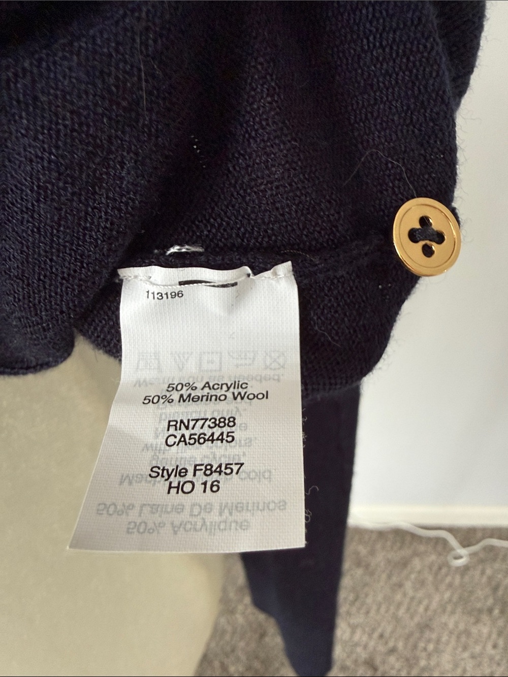 J. Crew Factory Navy Crewneck Cardigan with Gold Buttons - Picture 5 of 5